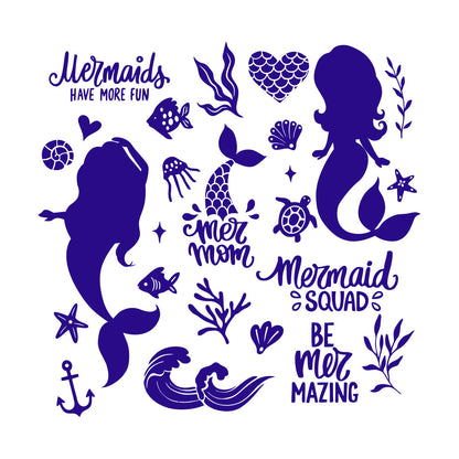 Fine Carving Decals Cute Mermaids Silhouette And Illustrations Sea Plants Fishes Lettering Quotes Equipped With Transfer Film Kit