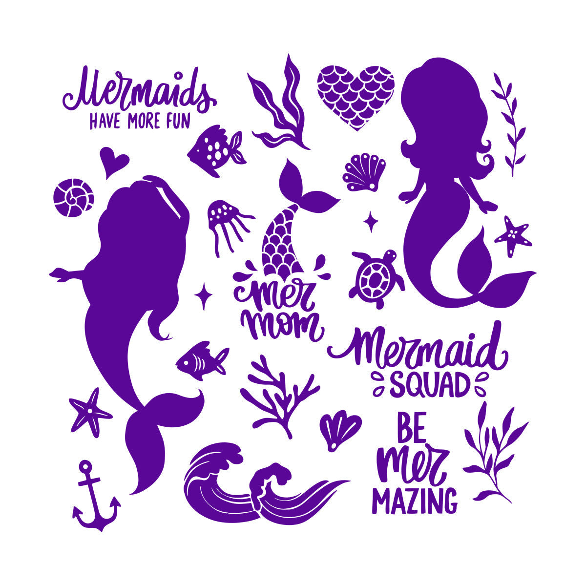 Fine Carving Decals Cute Mermaids Silhouette And Illustrations Sea Plants Fishes Lettering Quotes Equipped With Transfer Film Kit