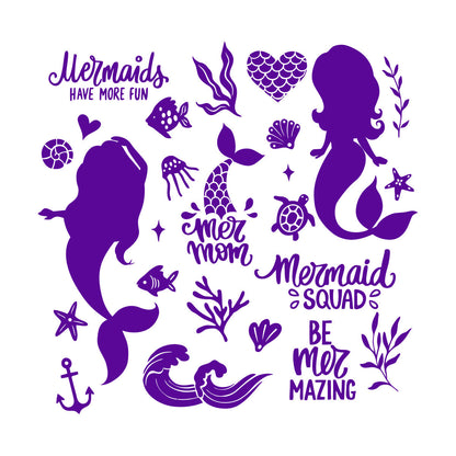 Fine Carving Decals Cute Mermaids Silhouette And Illustrations Sea Plants Fishes Lettering Quotes Equipped With Transfer Film Kit