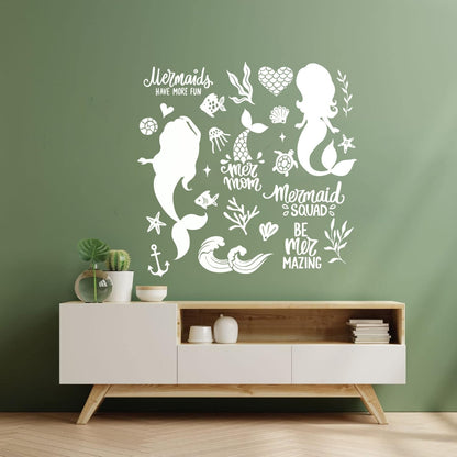 Fine Carving Decals Cute Mermaids Silhouette And Illustrations Sea Plants Fishes Lettering Quotes Equipped With Transfer Film Kit