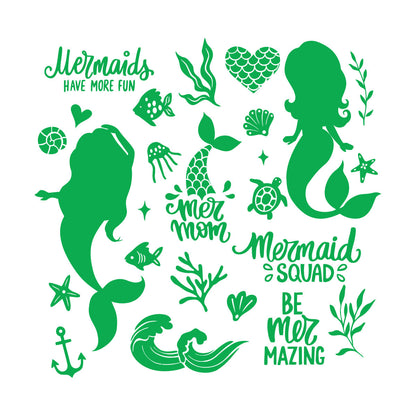 Fine Carving Decals Cute Mermaids Silhouette And Illustrations Sea Plants Fishes Lettering Quotes Equipped With Transfer Film Kit