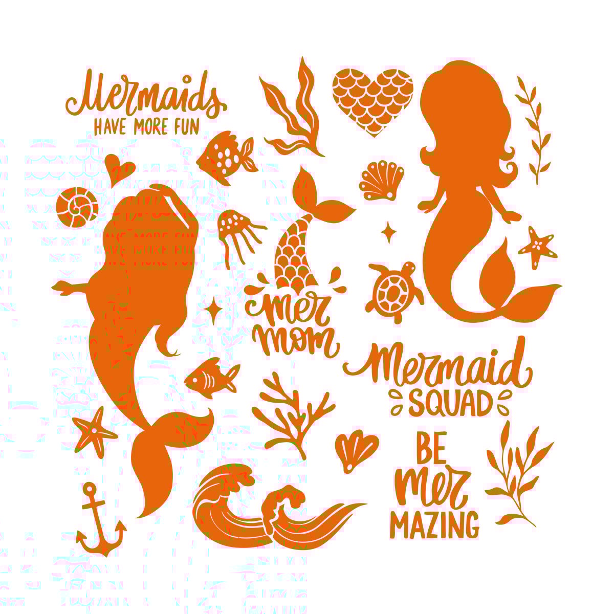 Fine Carving Decals Cute Mermaids Silhouette And Illustrations Sea Plants Fishes Lettering Quotes Equipped With Transfer Film Kit