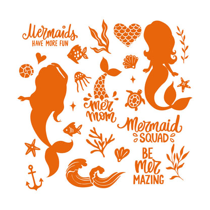 Fine Carving Decals Cute Mermaids Silhouette And Illustrations Sea Plants Fishes Lettering Quotes Equipped With Transfer Film Kit