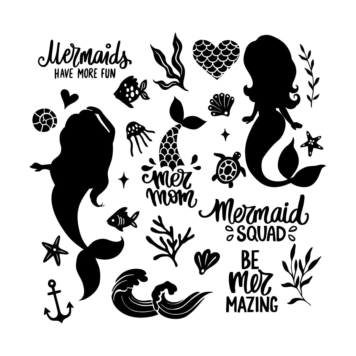 Fine Carving Decals Cute Mermaids Silhouette And Illustrations Sea Plants Fishes Lettering Quotes Equipped With Transfer Film Kit