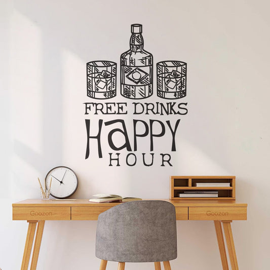 Drinks Hand Drawn Retro Labels Set Happy Hour Badges Engraving Decals Car Body Decoration
