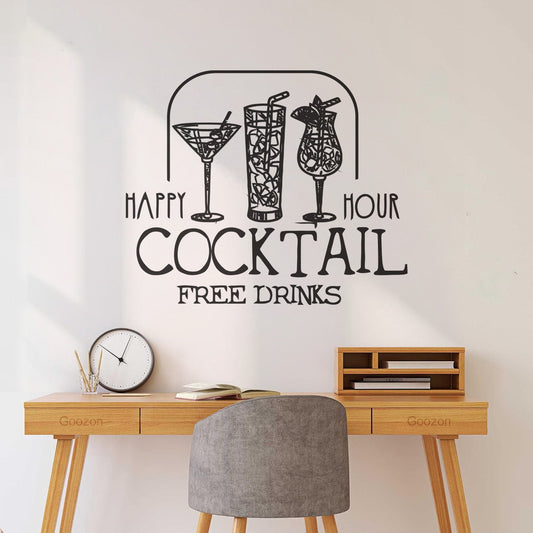 Mural And Wall Vinyl Decal Drinks Hand Drawn Retro Labels Set Happy Hour Badges Window Decals