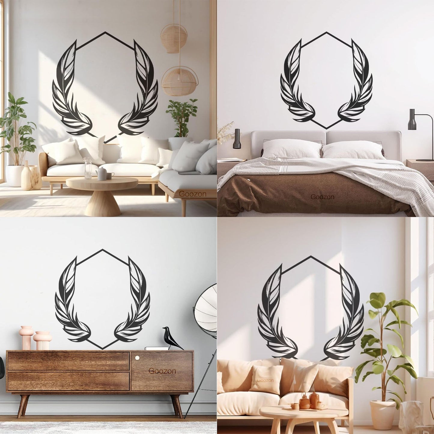 Vinyl Wall Stickers Elegant And Featuring Stylized Feathers Flanking A Geometric Hexagonal Frame Ideal Store Decoration