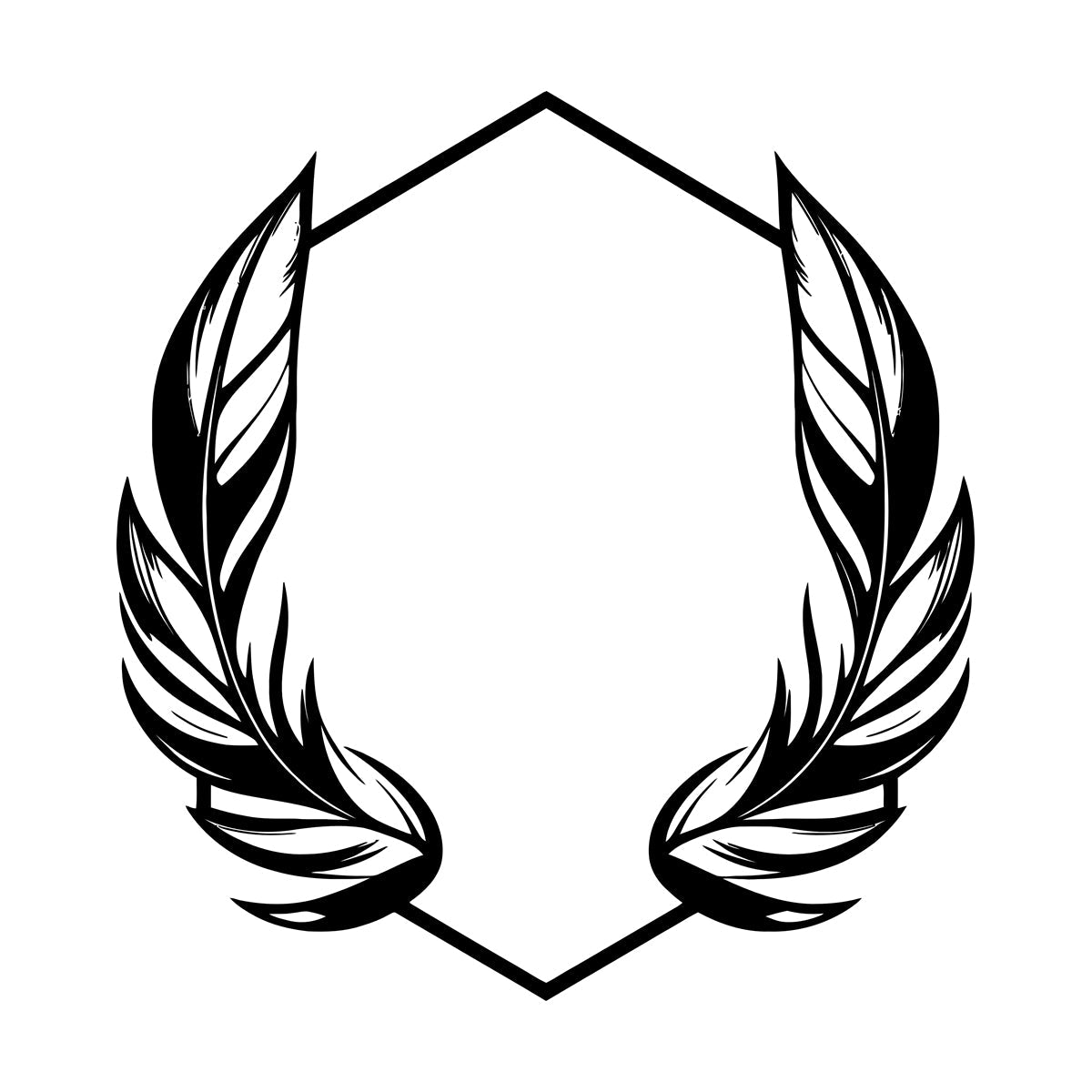 Vinyl Wall Stickers Elegant And Featuring Stylized Feathers Flanking A Geometric Hexagonal Frame Ideal Store Decoration