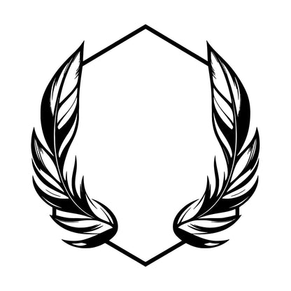 Vinyl Wall Stickers Elegant And Featuring Stylized Feathers Flanking A Geometric Hexagonal Frame Ideal Store Decoration