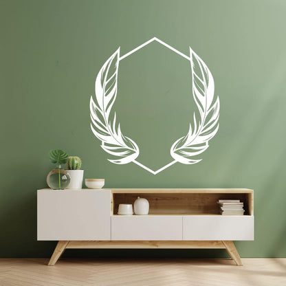 Vinyl Wall Stickers Elegant And Featuring Stylized Feathers Flanking A Geometric Hexagonal Frame Ideal Store Decoration