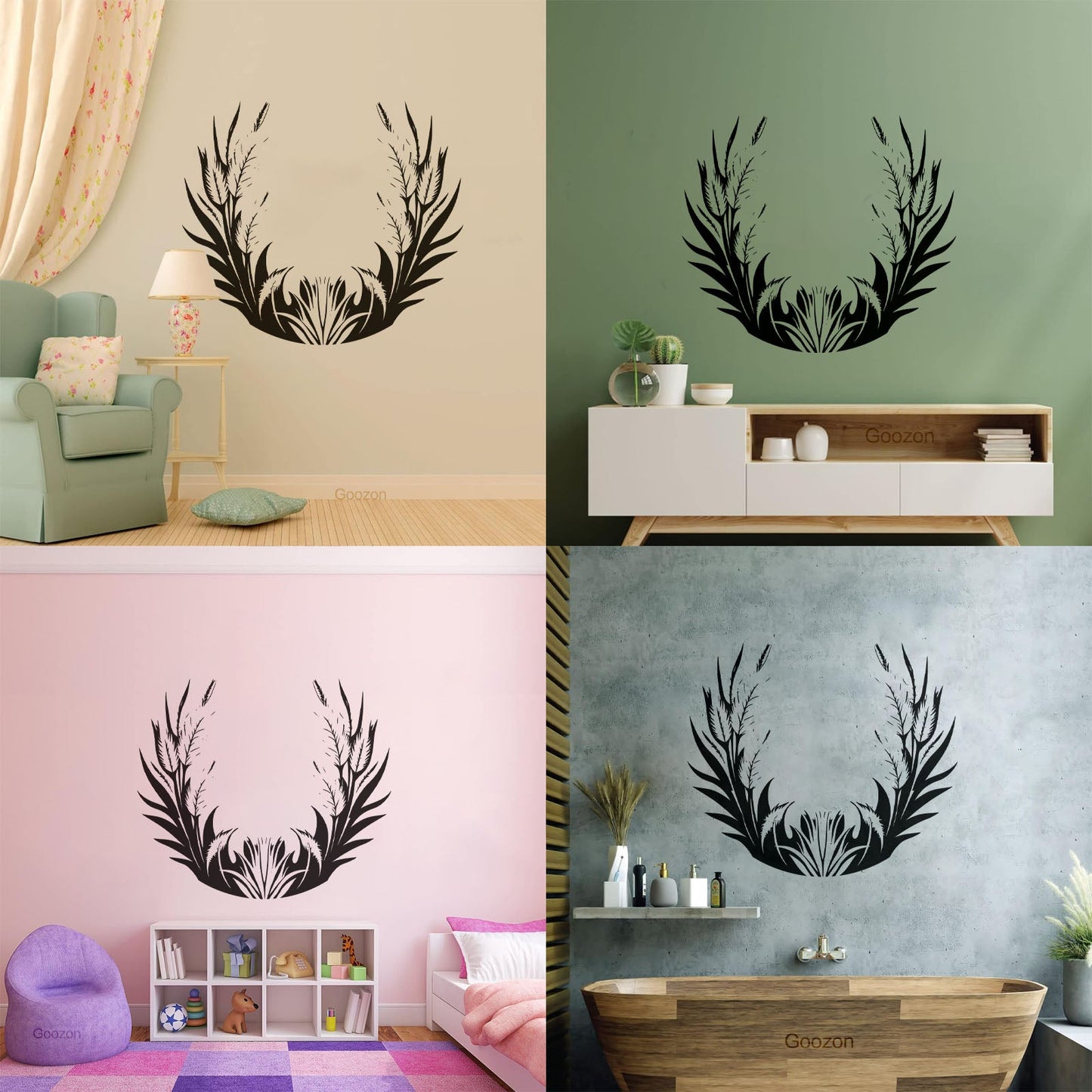 Vinyl Wall Stickers Elegant Floral Pattern With Leaves Feathers Can Modify And Add Information