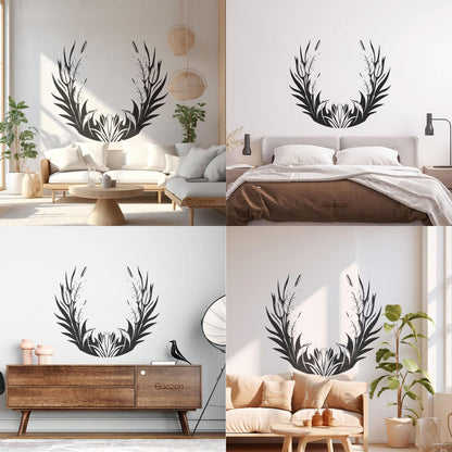 Vinyl Wall Stickers Elegant Floral Pattern With Leaves Feathers Can Modify And Add Information