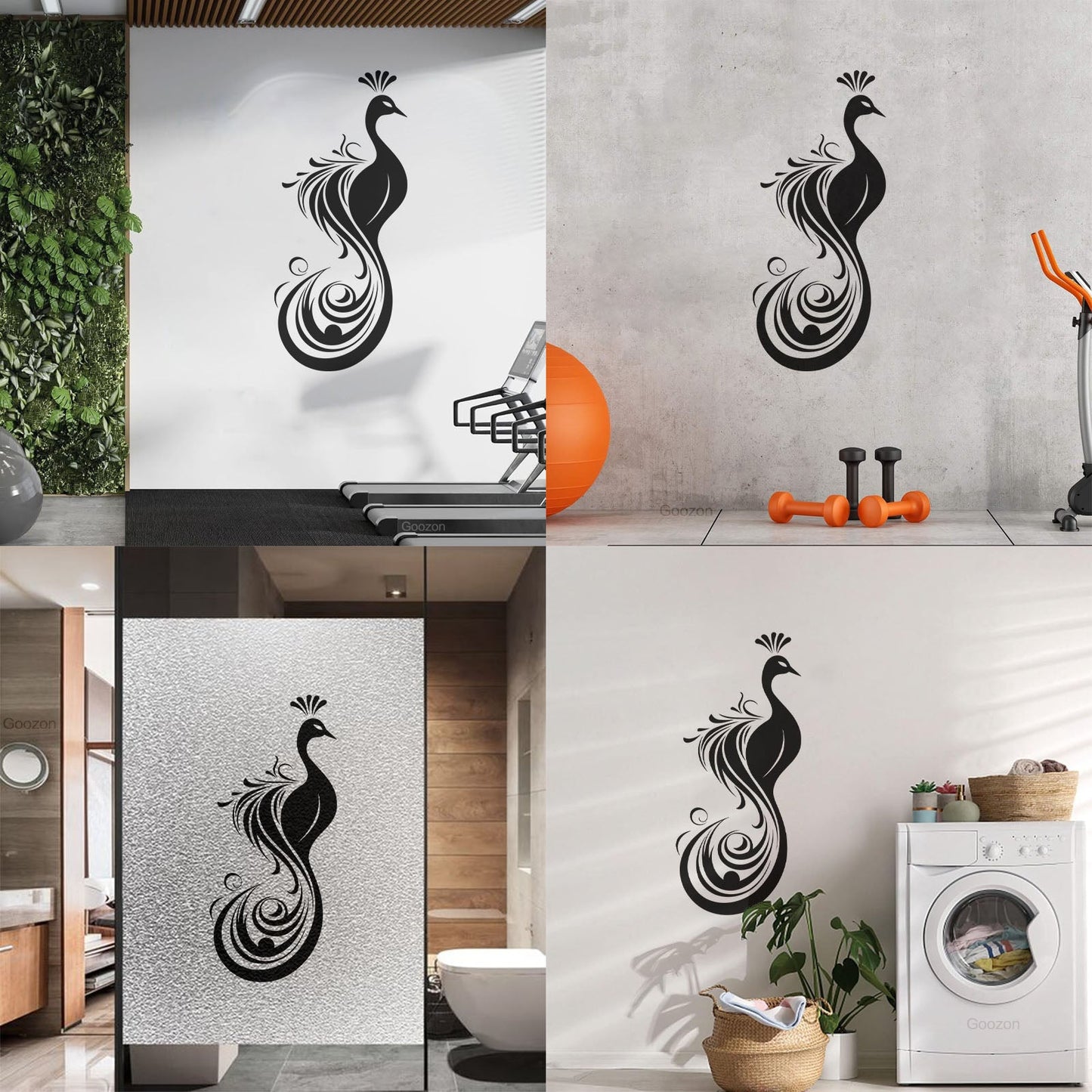 Vinyl Wall Decals Elegant And Peacock Silhouette With Ornate Tail Feathers Store Decoration