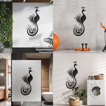 Vinyl Wall Decals Elegant And Peacock Silhouette With Ornate Tail Feathers Store Decoration