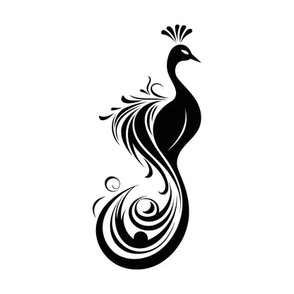 Vinyl Wall Decals Elegant And Peacock Silhouette With Ornate Tail Feathers Store Decoration