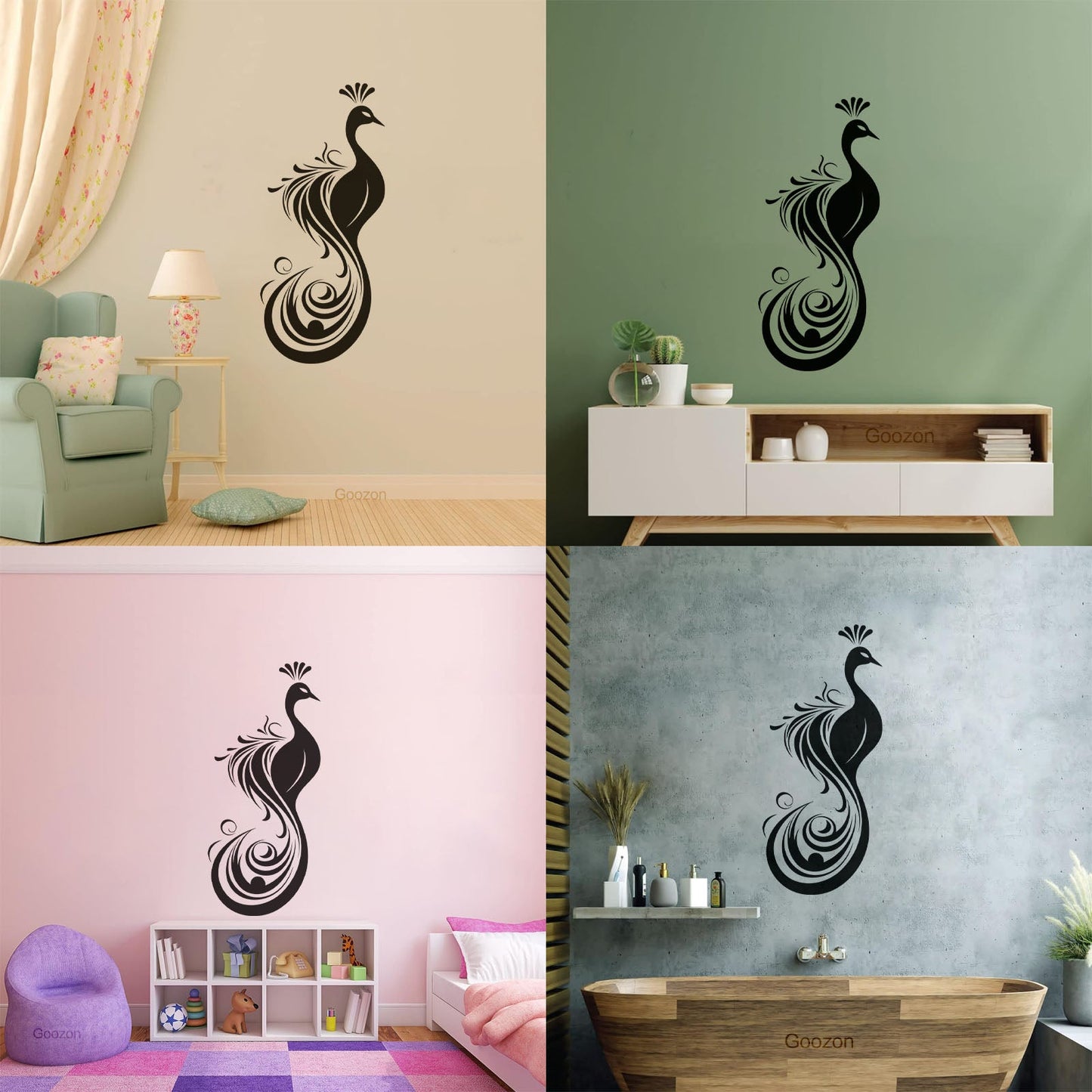 Vinyl Wall Decals Elegant And Peacock Silhouette With Ornate Tail Feathers Store Decoration