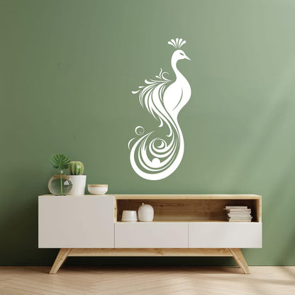 Vinyl Wall Decals Elegant And Peacock Silhouette With Ornate Tail Feathers Store Decoration