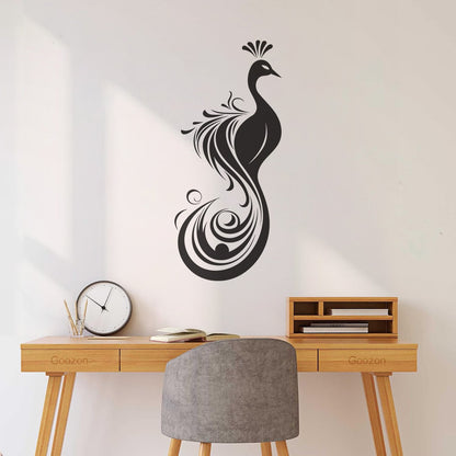 Vinyl Wall Decals Elegant And Peacock Silhouette With Ornate Tail Feathers Store Decoration