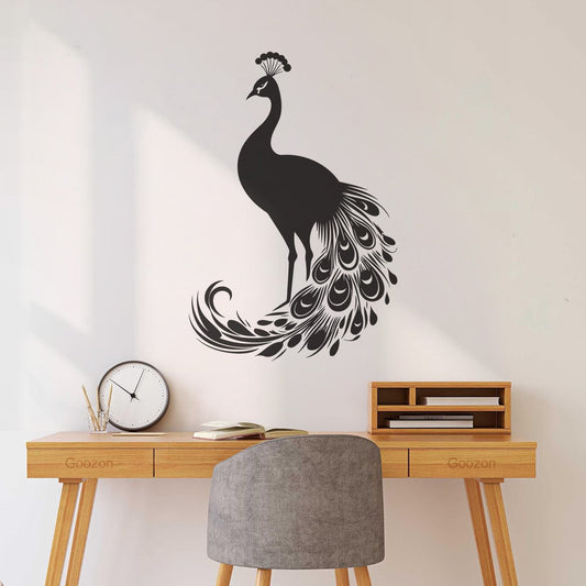 Autocollants gravés élégants représentant la silhouette d'un paon aux plumes déployées, pour fenêtres.