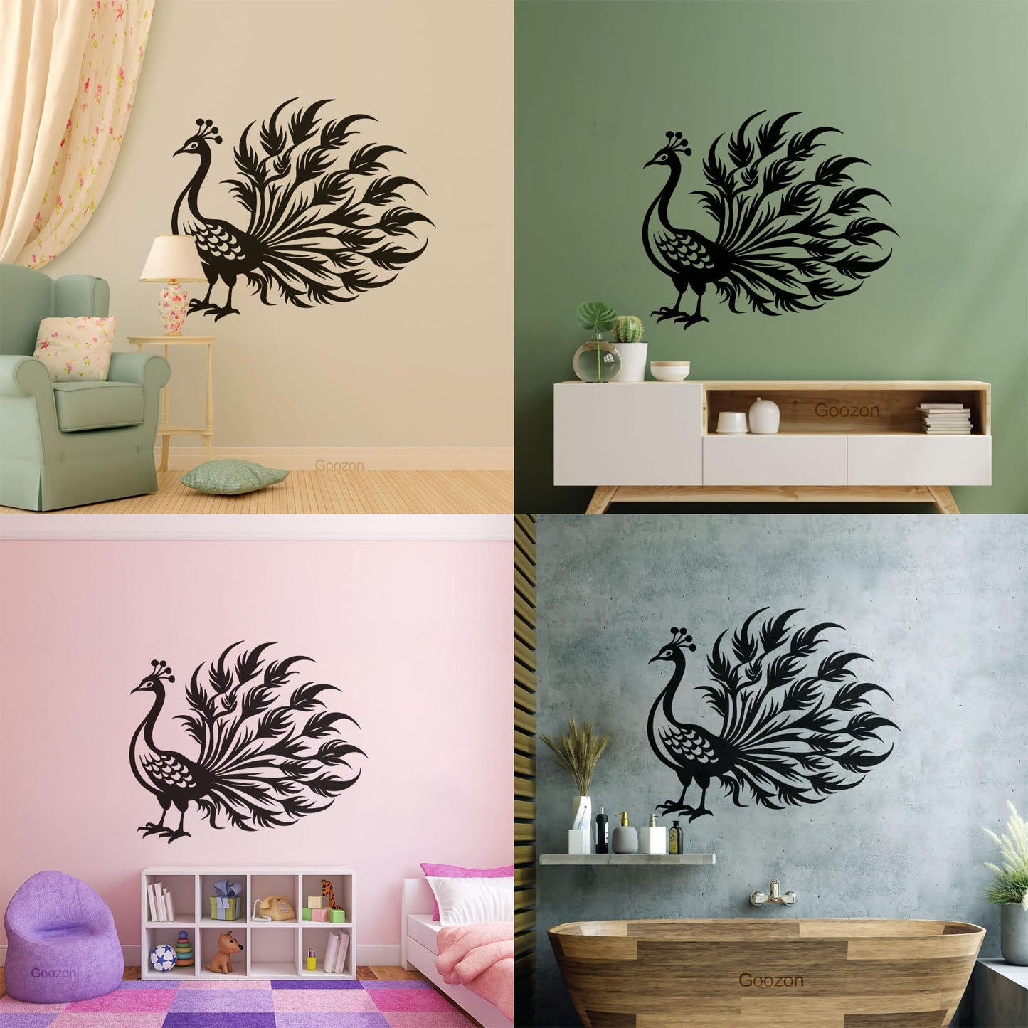 Wall Vinyl Sticker Decor Elegant Peacock With Flowing Feathers Ideal Art Mural Painting