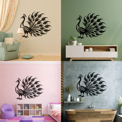 Wall Vinyl Sticker Decor Elegant Peacock With Flowing Feathers Ideal Art Mural Painting