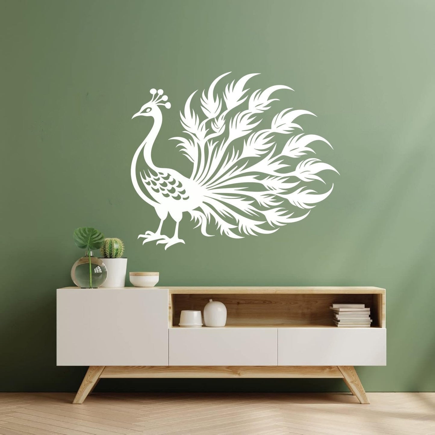 Wall Vinyl Sticker Decor Elegant Peacock With Flowing Feathers Ideal Art Mural Painting