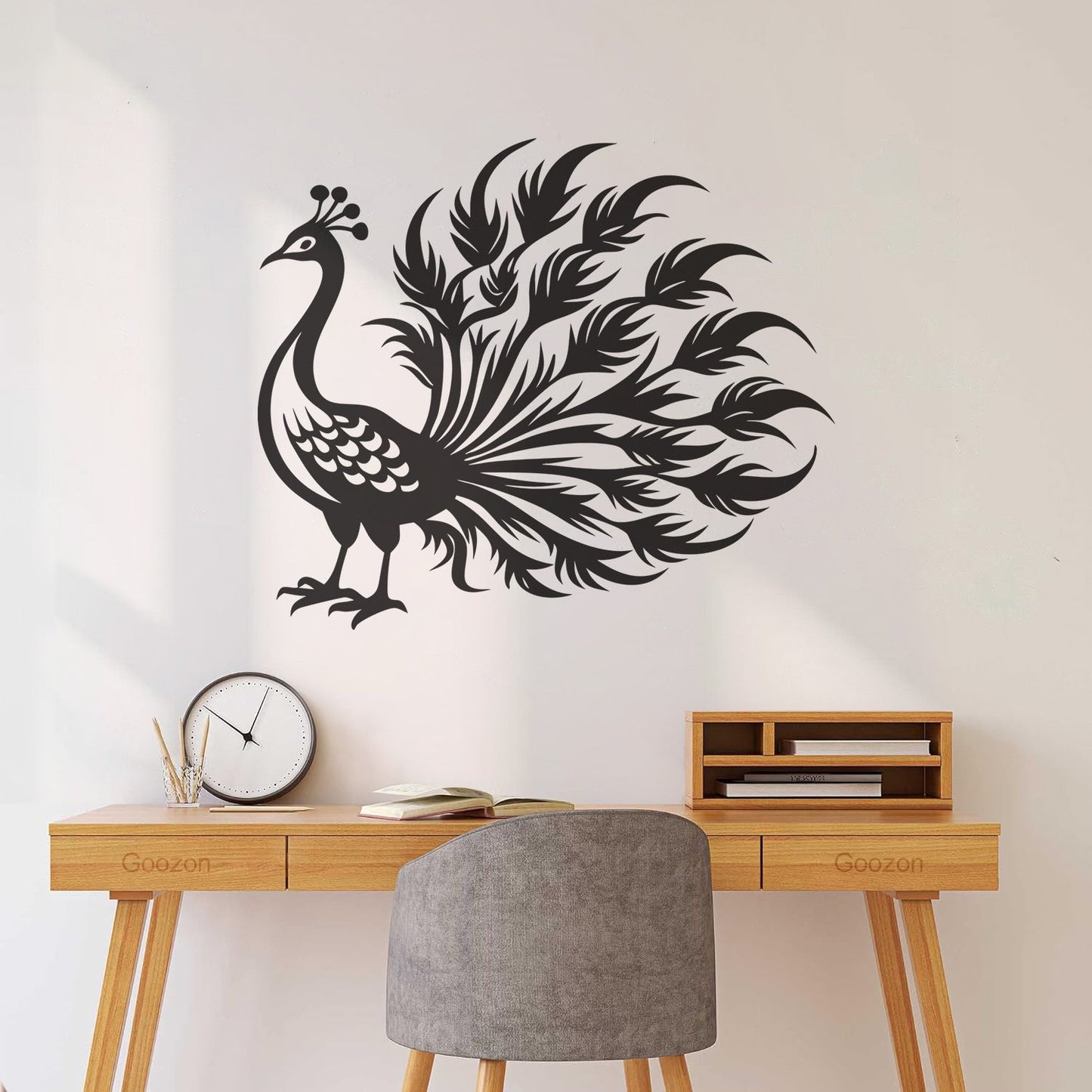 Wall Vinyl Sticker Decor Elegant Peacock With Flowing Feathers Ideal Art Mural Painting
