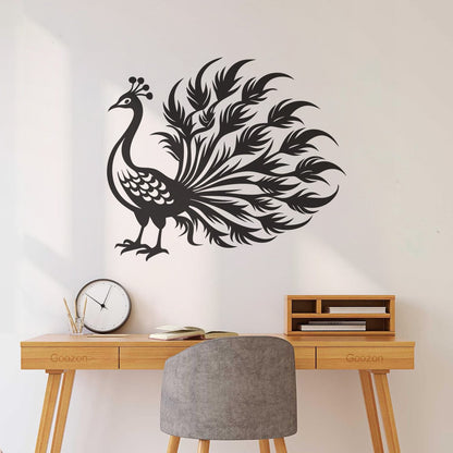 Wall Vinyl Sticker Decor Elegant Peacock With Flowing Feathers Ideal Art Mural Painting