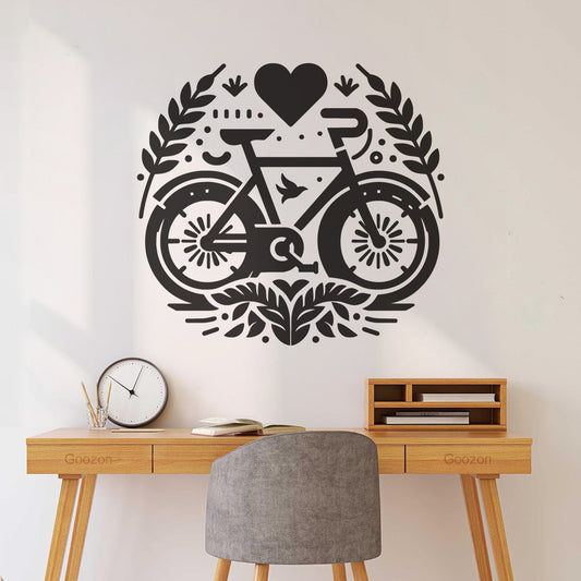 Elegant Emblem Bicycle With Heart Botanical Motifs Wall Stickers Paster Paper Do Not Damage The Wall Surface