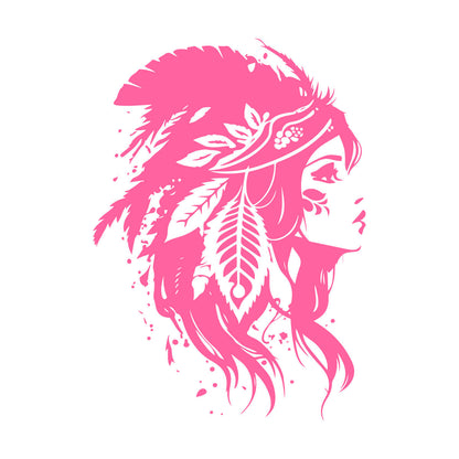 Vinyl Wall Stickers Elegant Indian Women Wearing A Traditional Headdress And Feathers Perfect Store Decoration