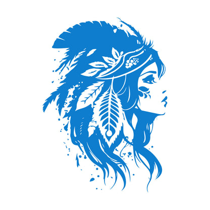 Vinyl Wall Stickers Elegant Indian Women Wearing A Traditional Headdress And Feathers Perfect Store Decoration