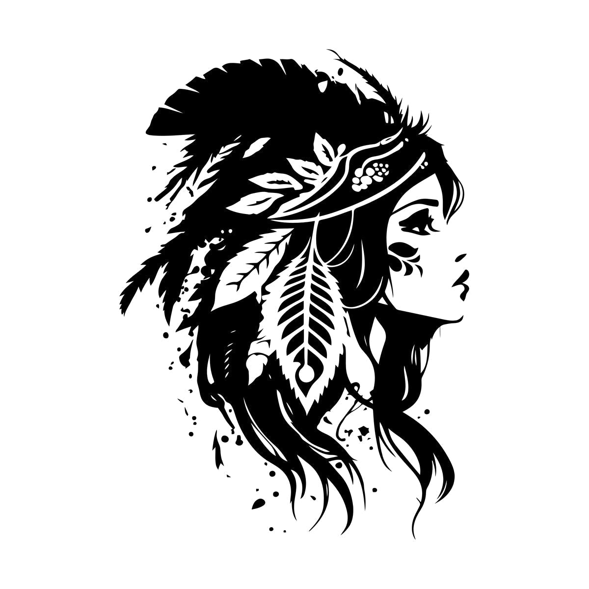 Vinyl Wall Stickers Elegant Indian Women Wearing A Traditional Headdress And Feathers Perfect Store Decoration
