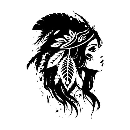 Vinyl Wall Stickers Elegant Indian Women Wearing A Traditional Headdress And Feathers Perfect Store Decoration