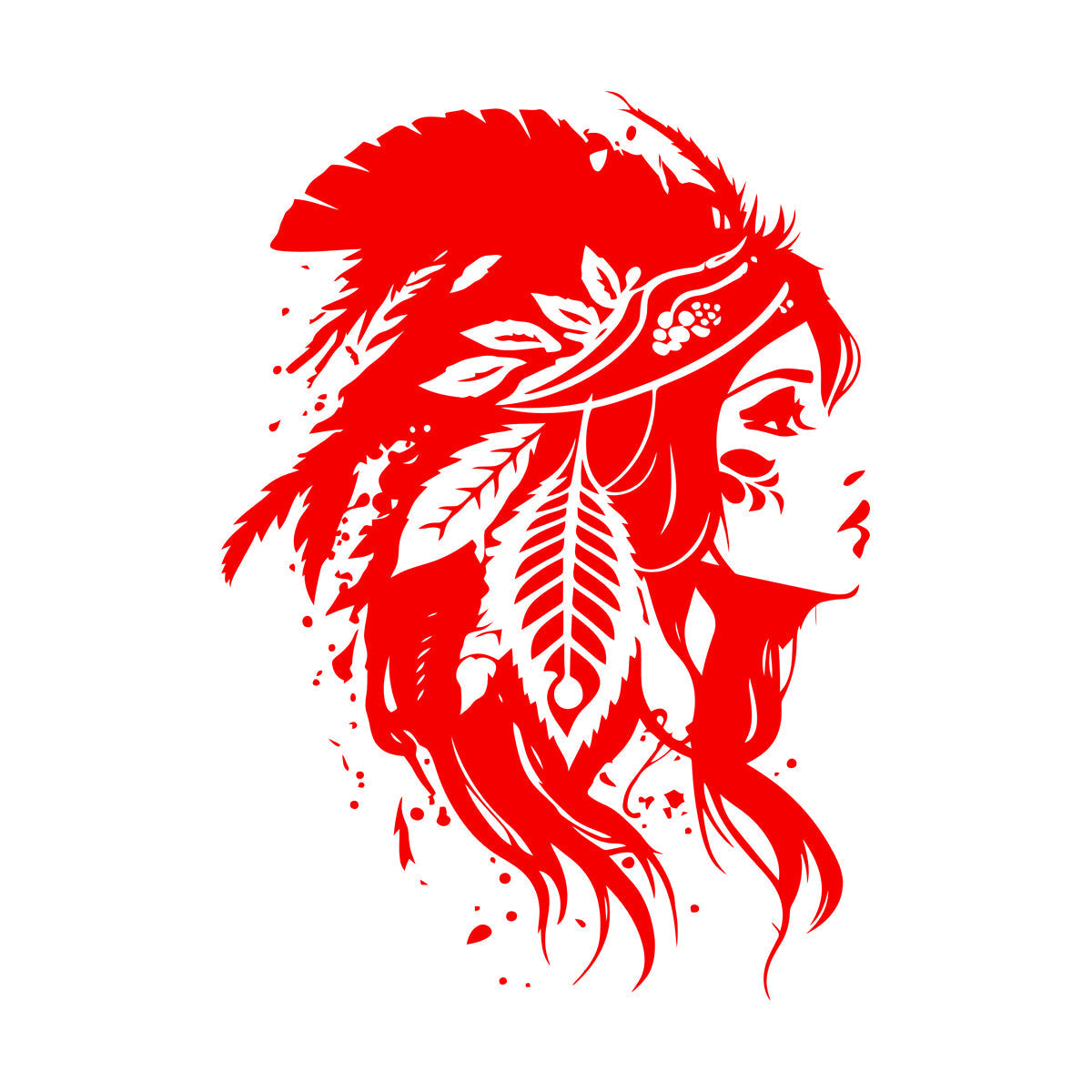 Vinyl Wall Stickers Elegant Indian Women Wearing A Traditional Headdress And Feathers Perfect Store Decoration