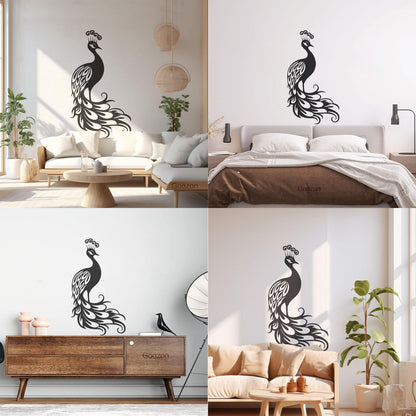 Wall Stickers Elegant Peacock Silhouette With Majestic Feathers Display Art Mural Painting