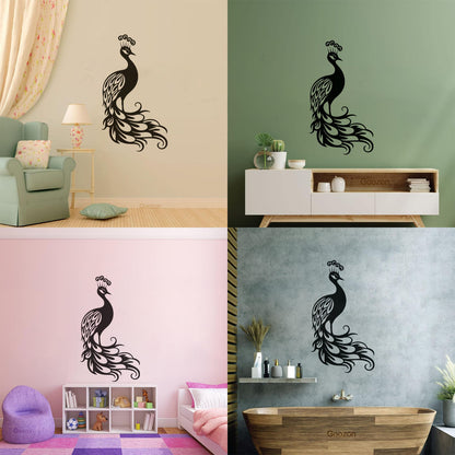 Wall Stickers Elegant Peacock Silhouette With Majestic Feathers Display Art Mural Painting