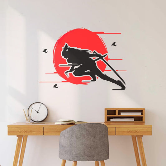 Fine Carving Decals Female Samurai Silhouette Japan Samurai Store Decoration