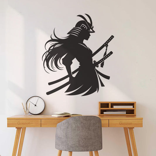 Engraving Stickers Female Samurai Warrior Silhouette Art With Katana Swords Removable Without Leaving Glue