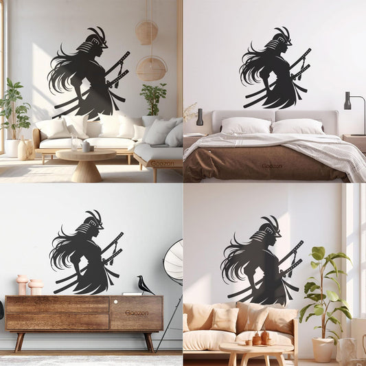 Engraving Stickers Female Samurai Warrior Silhouette Art With Katana Swords Removable Without Leaving Glue