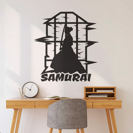 Lettering Decals Female Samurai With Window Silhouette Japan Samurai Self Adhesive