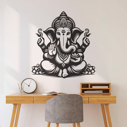 Wall Vinyl Sticker Decor Hindu God Lord Ganesh And Silhouette Design Art Mural Painting