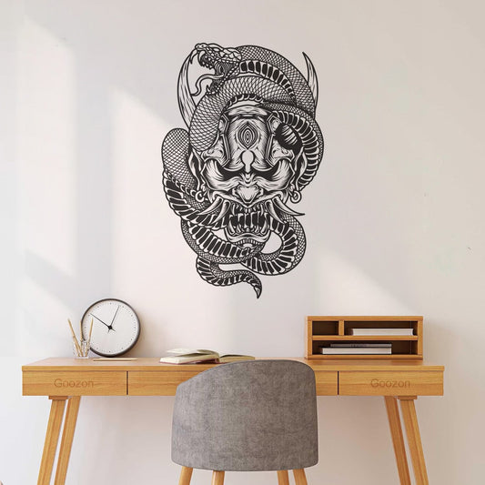 Lettering Decals Illustration Oni'Mask With Snake Style Can Modify And Add Information