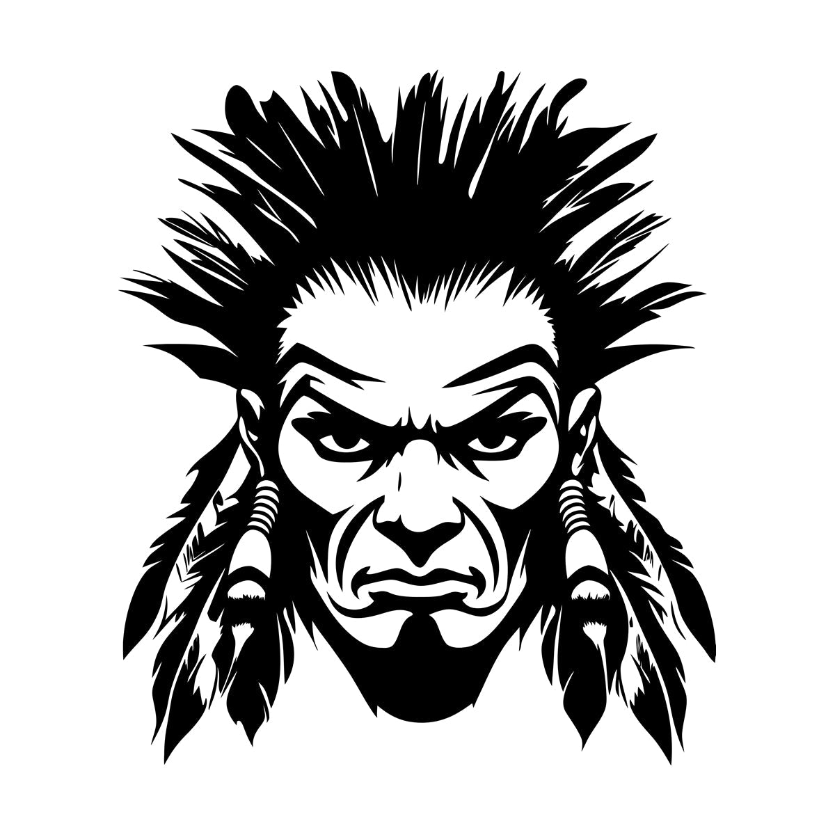 Lettering Stickers Intense Warrior Face With Feathers Bold Native American'Tribal Art Design Car Body Decoration