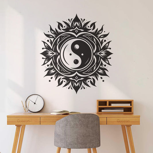 Lettering Stickers Intricate Yinyang Symbol Surrounded By Stylized Floral Mandala In A Art Decoration