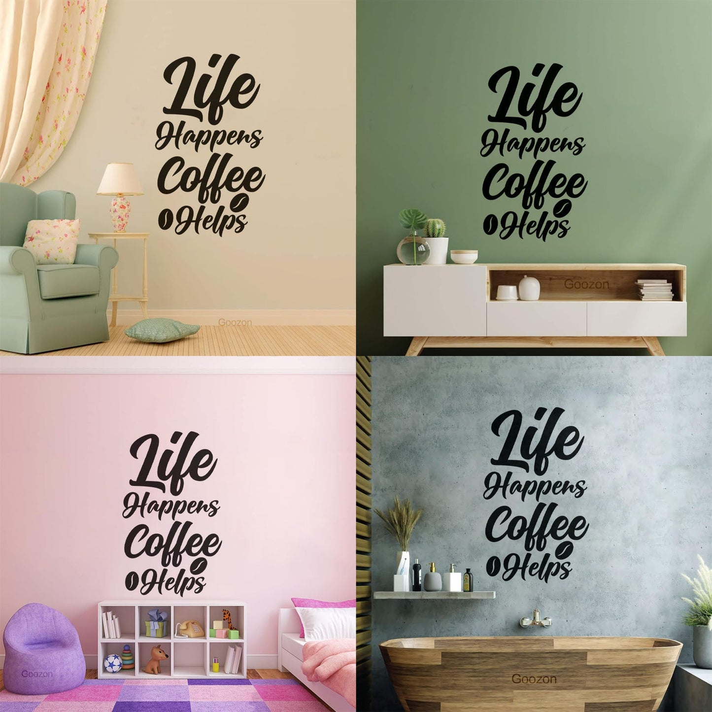 Life Happens Coffee Helps Typography Coffee Quotes Vinyl Wall Stickers Self Adhesive