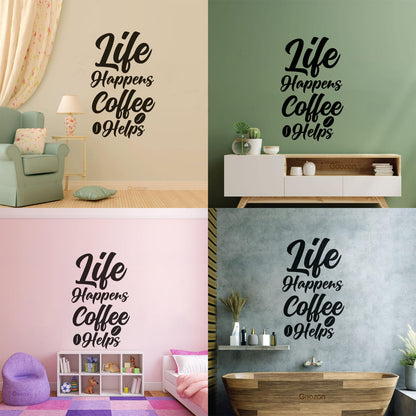 Life Happens Coffee Helps Typography Coffee Quotes Vinyl Wall Stickers Self Adhesive