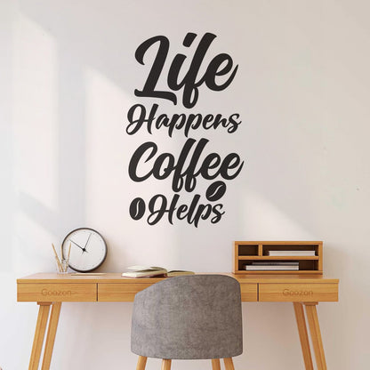 Life Happens Coffee Helps Typography Coffee Quotes Vinyl Wall Stickers Self Adhesive
