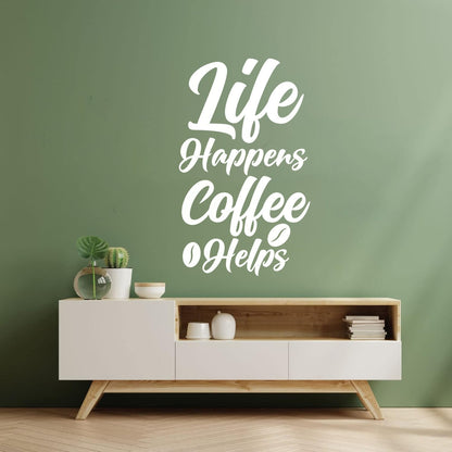 Life Happens Coffee Helps Typography Coffee Quotes Vinyl Wall Stickers Self Adhesive