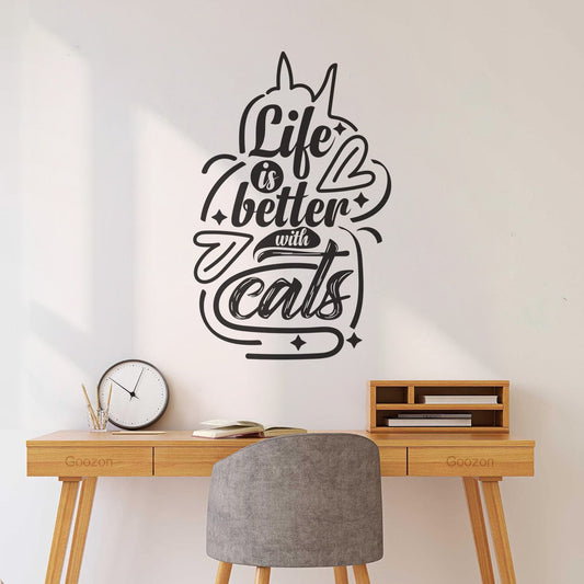Vinyl Wall Stickers Life Is Better With Cats Typography Motivational Quote Design Store Decoration